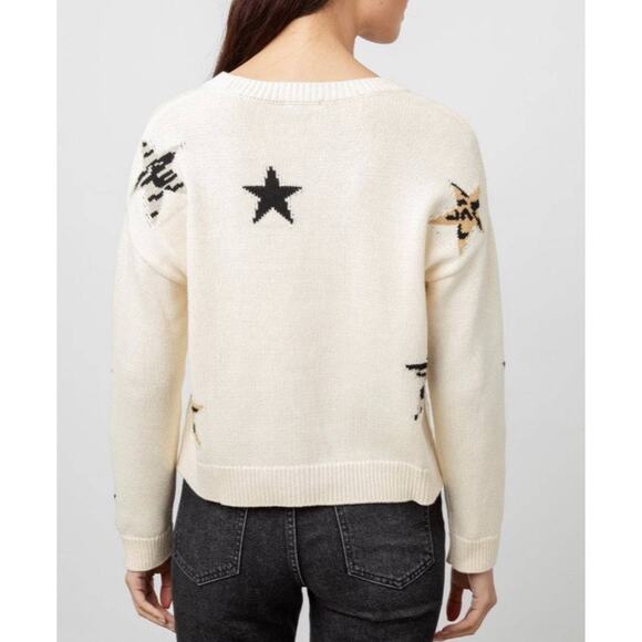 Rails Perci Neutral Animal Star Cotton Blend Crew Neck Sweater Cream Women's XS - Picture 13 of 14